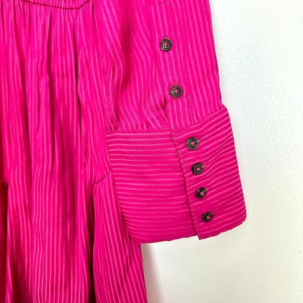 FREE PEOPLE Everly Pinstripe Long Sleeve Shirtdress in Pink Phenom Size X-Small - Picture 8 of 11